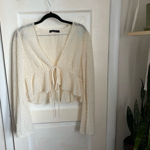 Sheer Bell Sleeve Front-Tie Top